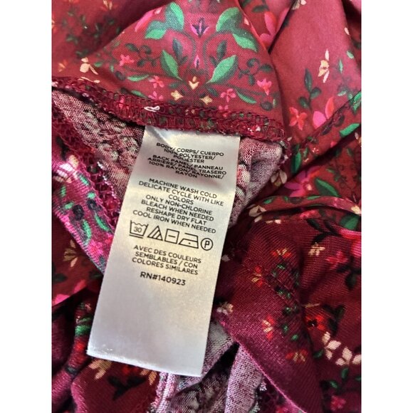 LOFT Womens Blouse Size XL Red Floral Ruffle Sleeve Keyhole Boho Top Lightweight - Picture 1 of 1